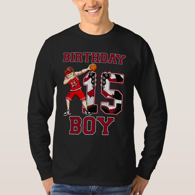 Boy Dabbing Basketball 15th Birthday Love Sneakers T-Shirt (Front)