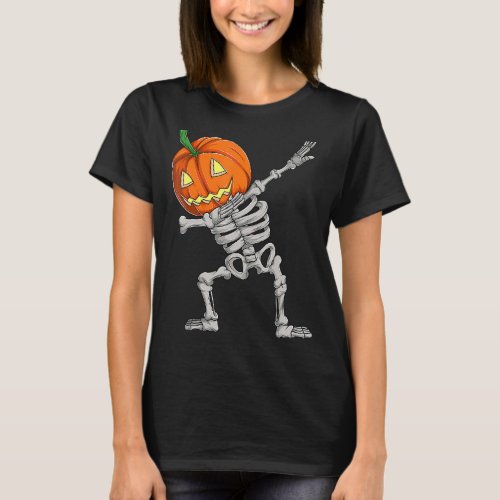 Boy Dabbing Pumpkin Skeleton Halloween Dab Dance S T_Shirt