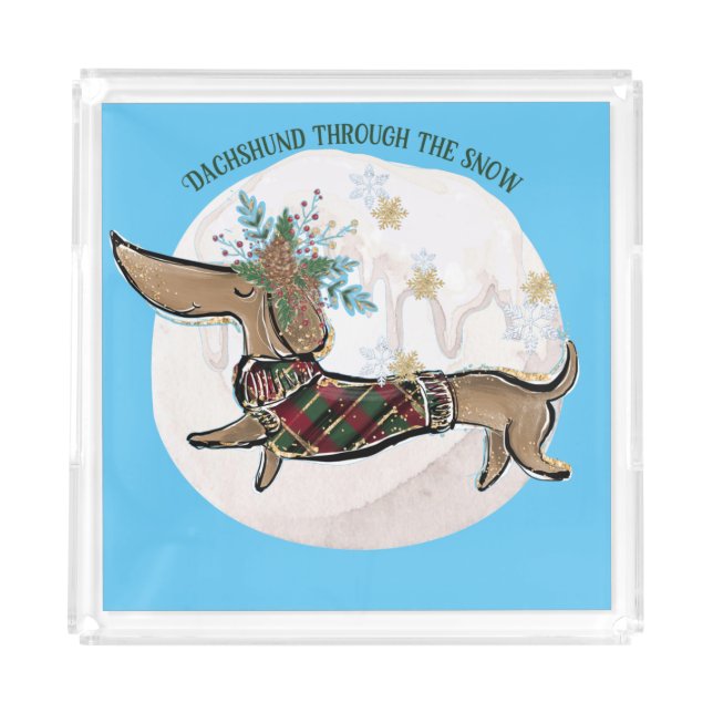 Boy Dachshund Through The Snow Acrylic Tray (Front)