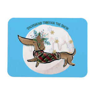 Boy Dachshund Through The Snow Magnet