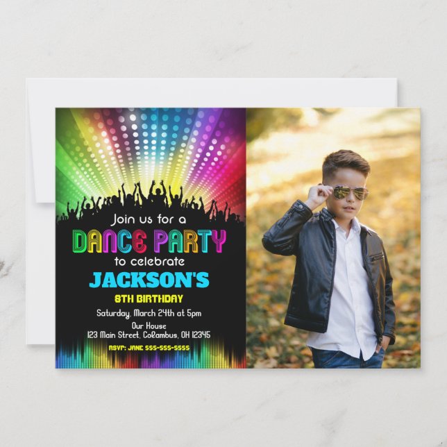 Boy Dance Party Birthday Photo Invitation (Front)