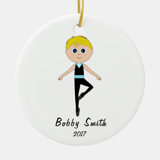 Boy Dancer Name and Year Customizable Ceramic Ornament (Front)