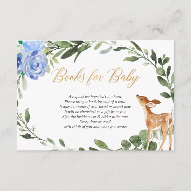 Boy deer blue gold greenery book request insert (Front)
