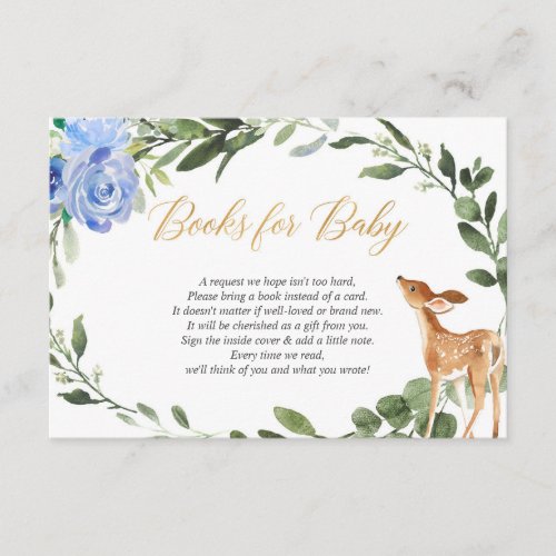 Boy deer blue gold greenery book request insert