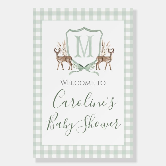 Boy Deer MonogramCrest Baby Shower Preppy Southern Foam Board (Front)