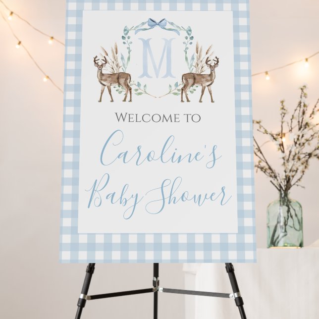 Boy Deer MonogramCrest Baby Shower Preppy Southern Foam Board (In Situ (Stand))