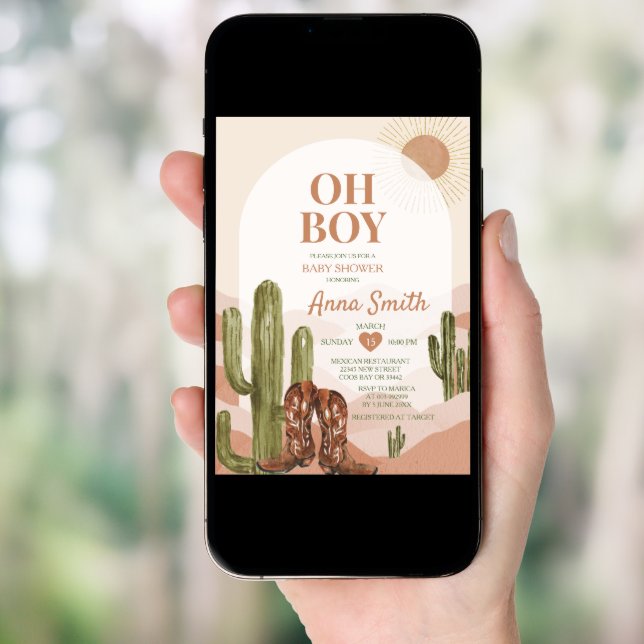 BOY Desert Texas baby shower southwestern cactus Invitation (Front Digital)