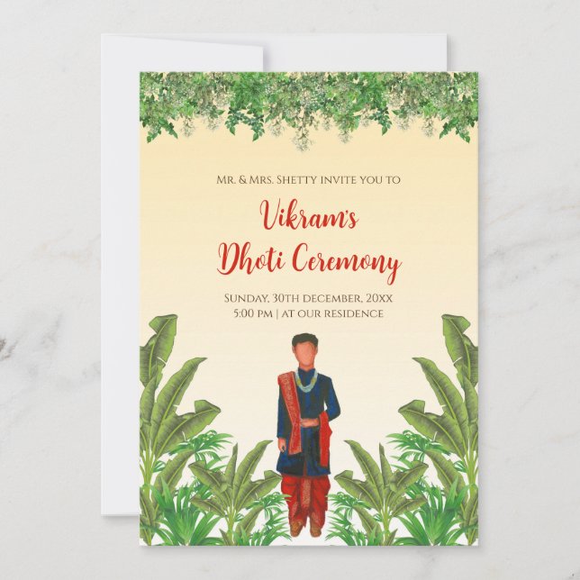 Boy Dhoti ceremony invitation Pancha Kattu invites (Front)