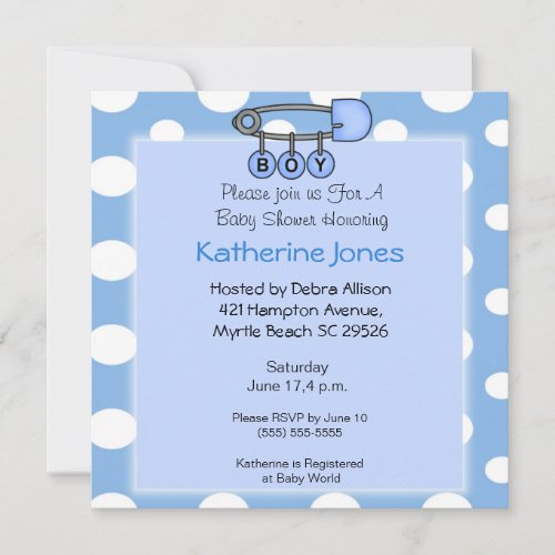 Boy Diaper Pin  Shower Invitation
