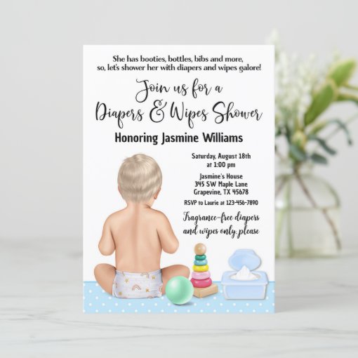 Boy Diapers and Wipes Baby Shower Invitation Zazzle