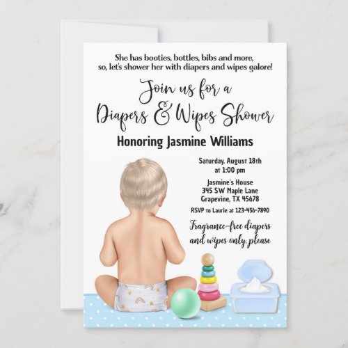 Boy Diapers and Wipes Baby Shower Invitation