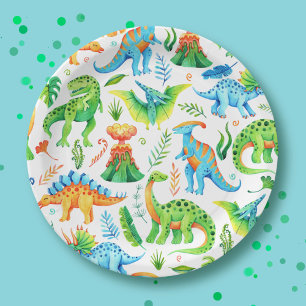Boy Dino Party T rex, Stegosaurus, Triceratops Paper Plates