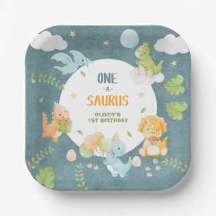 Boy Dinosaur 1st Birthday Party One-A-Saurus Paper Plates