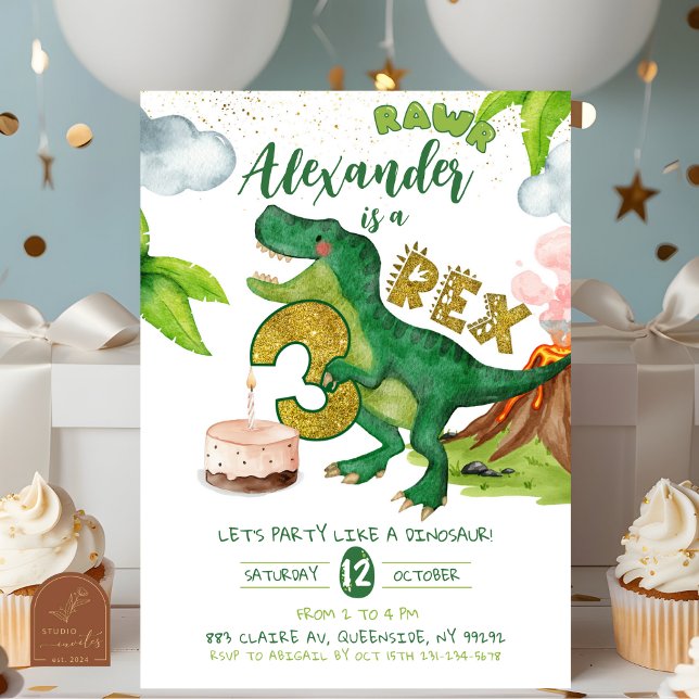Boy Dinosaur 3-rex birthday  Invitation (Creator Uploaded)