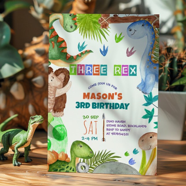 Boy Dinosaur 3rd Birthday Invitation (Creator Uploaded)