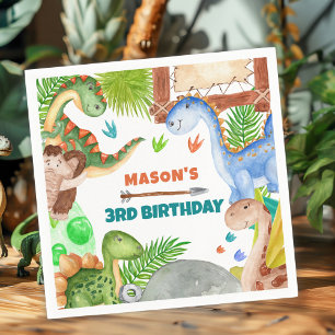 Boy Dinosaur 3rd Birthday Party Napkins