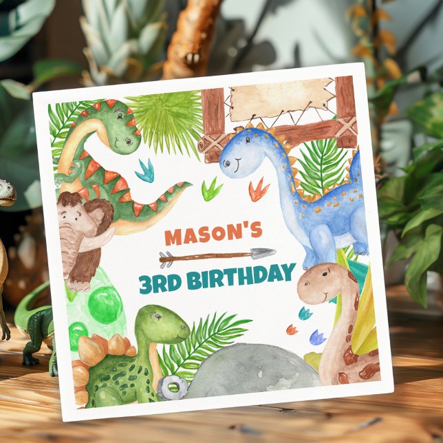 Boy Dinosaur 3rd Birthday Party Napkins (Creator Uploaded)
