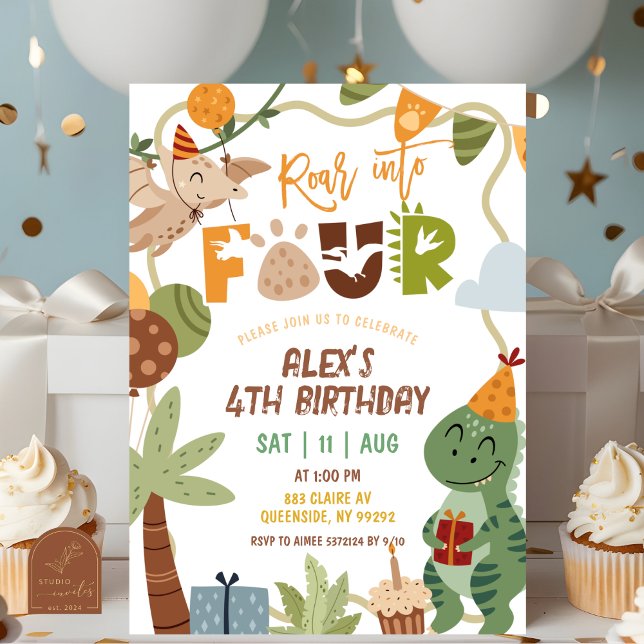 Boy Dinosaur 4th Birthday invitation (Creator Uploaded)