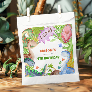 Boy Dinosaur 4th Birthday Invitation Favor Bag