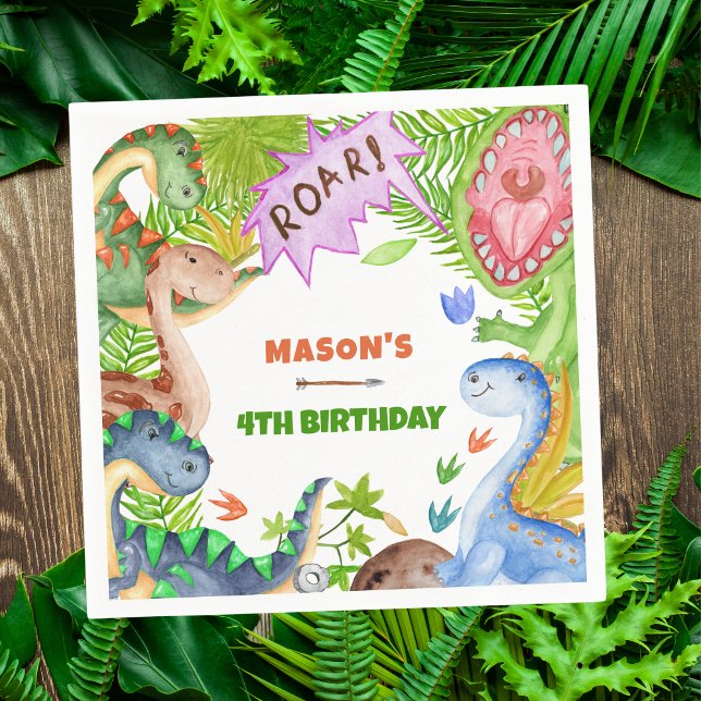 Boy Dinosaur 4th Birthday Invitation Napkins (Creator Uploaded)