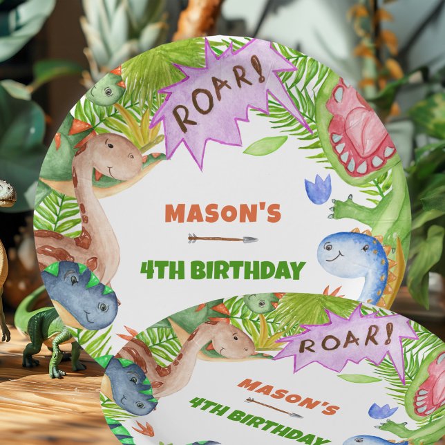 Boy Dinosaur 4th Birthday  Paper Plates (Creator Uploaded)