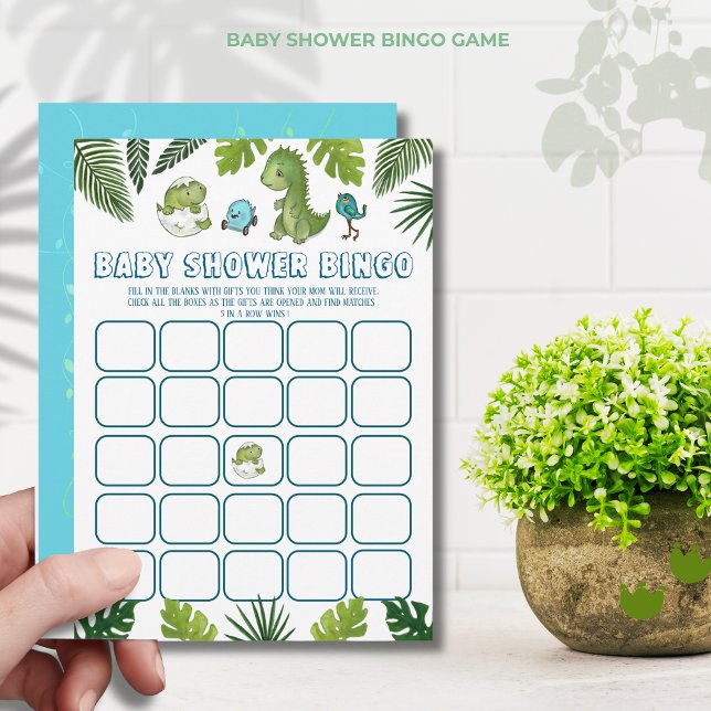 Boy Dinosaur Baby Shower Bingo Game Card (Boy Dinosaur Baby Shower Bingo Game - Gift Opening Invitation)