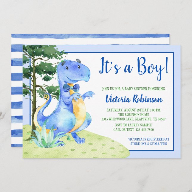 Boy Dinosaur Baby Shower Invitation (Front/Back)