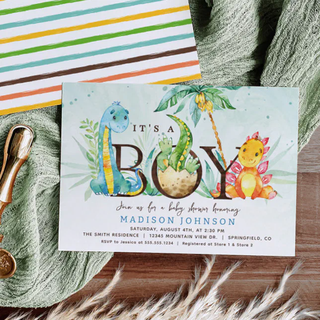Boy Dinosaur Baby Shower Invitation Zazzle