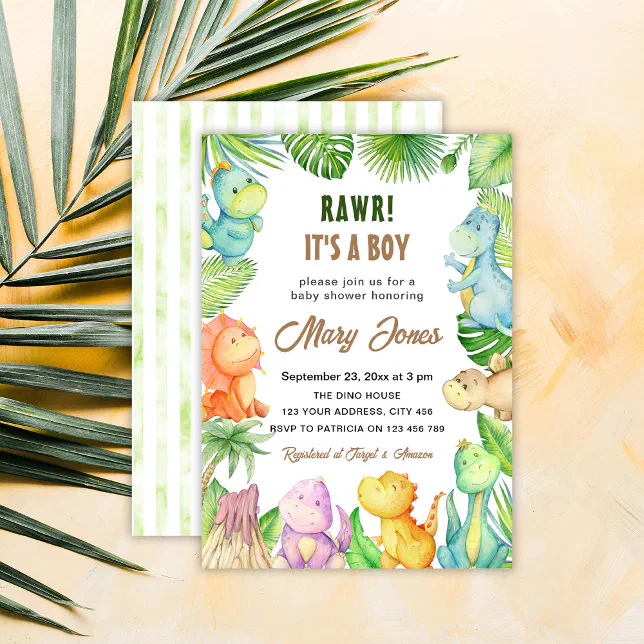 Boy Dinosaur Baby Shower Invitation Zazzle