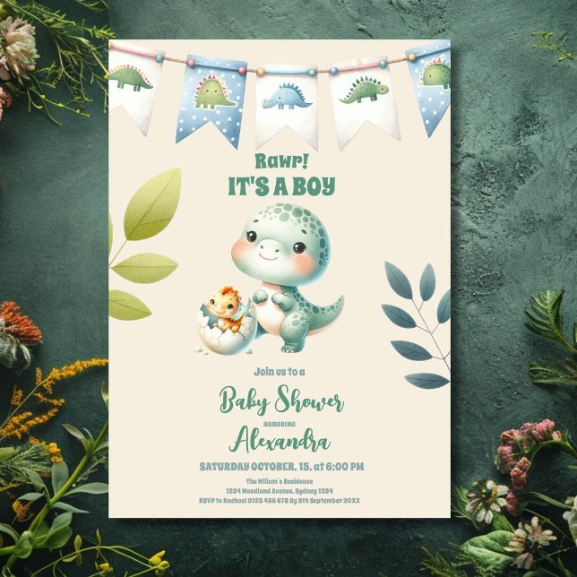 Boy Dinosaur Baby Shower Invitation (Creator Uploaded)
