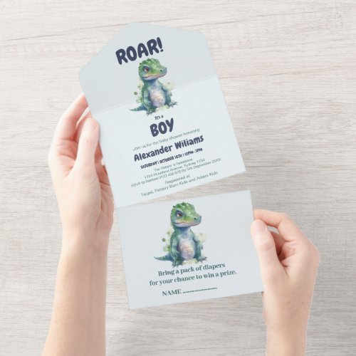 Boy Dinosaur Baby Shower Invitation