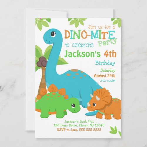 Boy Dinosaur Birthday Invitation  Dino Party