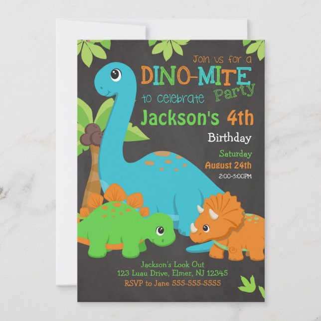 Boy Dinosaur Birthday Invitation / Dino Party (Front)