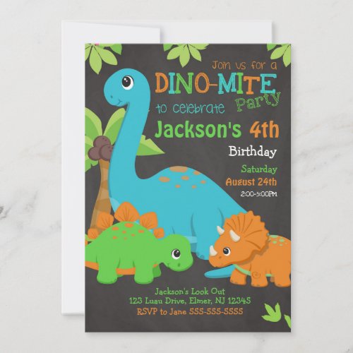 Boy Dinosaur Birthday Invitation  Dino Party