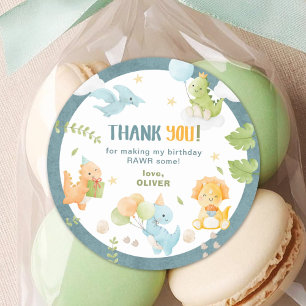 Boy Dinosaur Birthday Party Favor Classic Round St Sticker