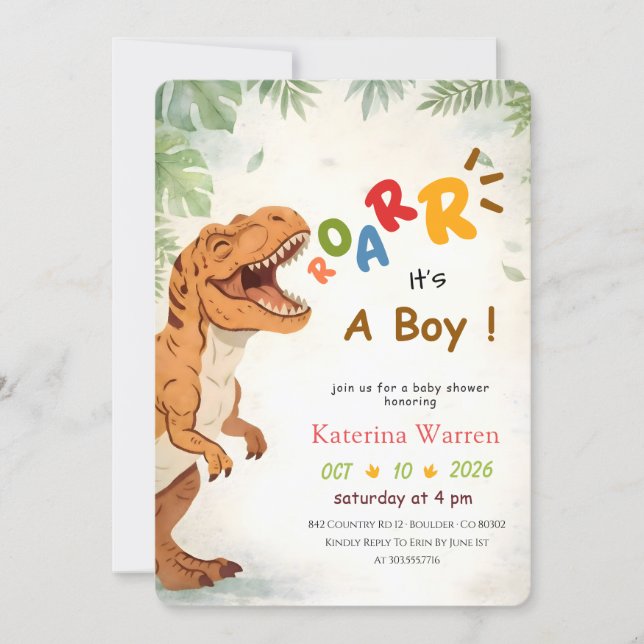 Boy Dinosaur Dino Baby Shower Invitation (Front)