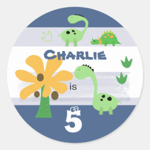 Boy Dinosaur Jurassic Birthday Party Classic Round Sticker