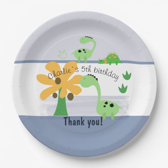 Boy Dinosaur Jurassic Birthday Party Paper Plates (Front)