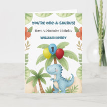 Boy Dinosaur One A Saurus 1st Birthday Card
