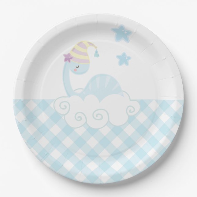 Boy Dinosaur Sleeping   Paper Plates (Front)