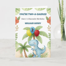 Boy Dinosaur Two A Saurus 2nd Birthday Card