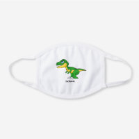 Boy Dinosaur Tyrannosaurus Cartoon Green White Cotton Face Mask