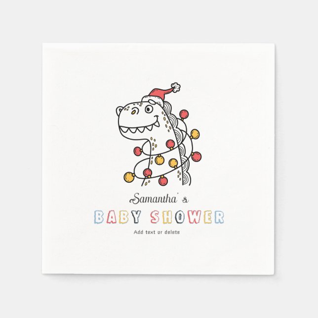 Boy Dinosaur Winter Christmas Coed Baby Shower Napkins (Front)