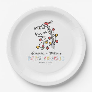 Boy Dinosaur Winter Christmas Coed Baby Shower Paper Plates