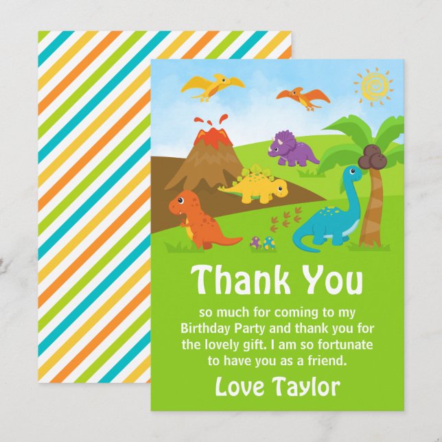 Boy Dinosaurs Birthday Party Thank You Card (Front/Back)