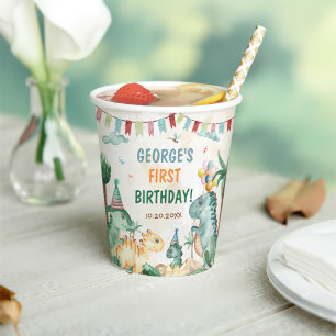 Boy Dinosaurs First Birthday Party Paper Cups