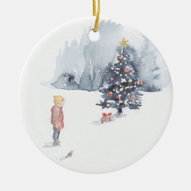 Boy Discovers Tree Ceramic Ornament (Front)
