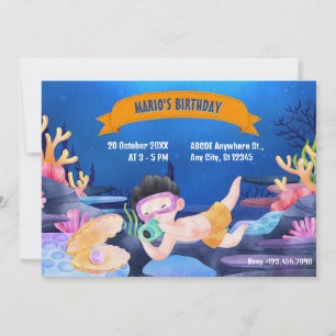 Boy diving under the sea Invitation