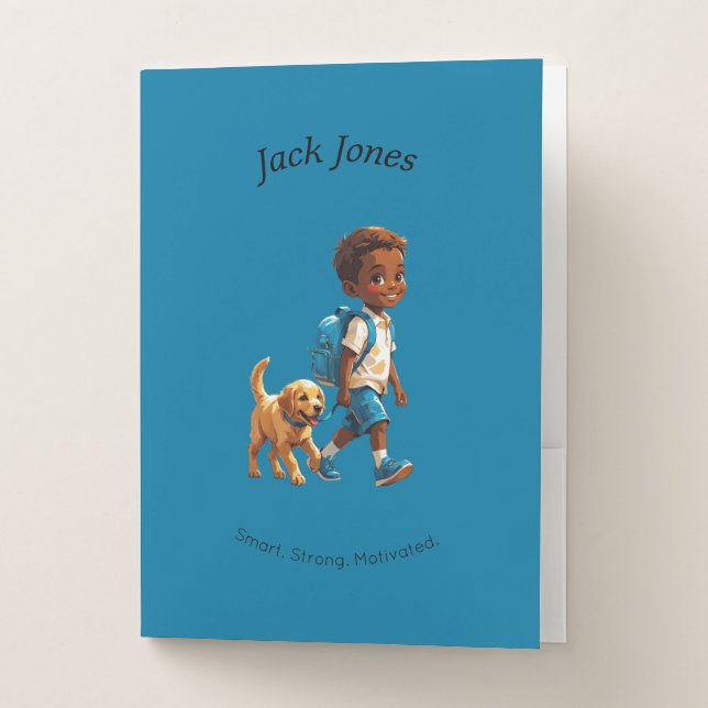 Boy & Dog Back to School Custom Design Pocket Folder (Front)