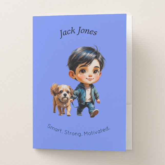 Boy & Dog Back to School Custom Design Pocket Folder (Front)